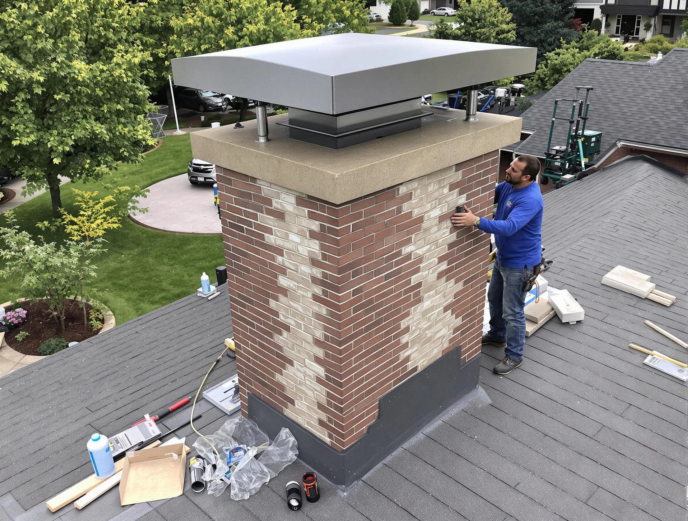 Nolensville Chimney Sweep team working on a custom chimney remodel in Nolensville, TN