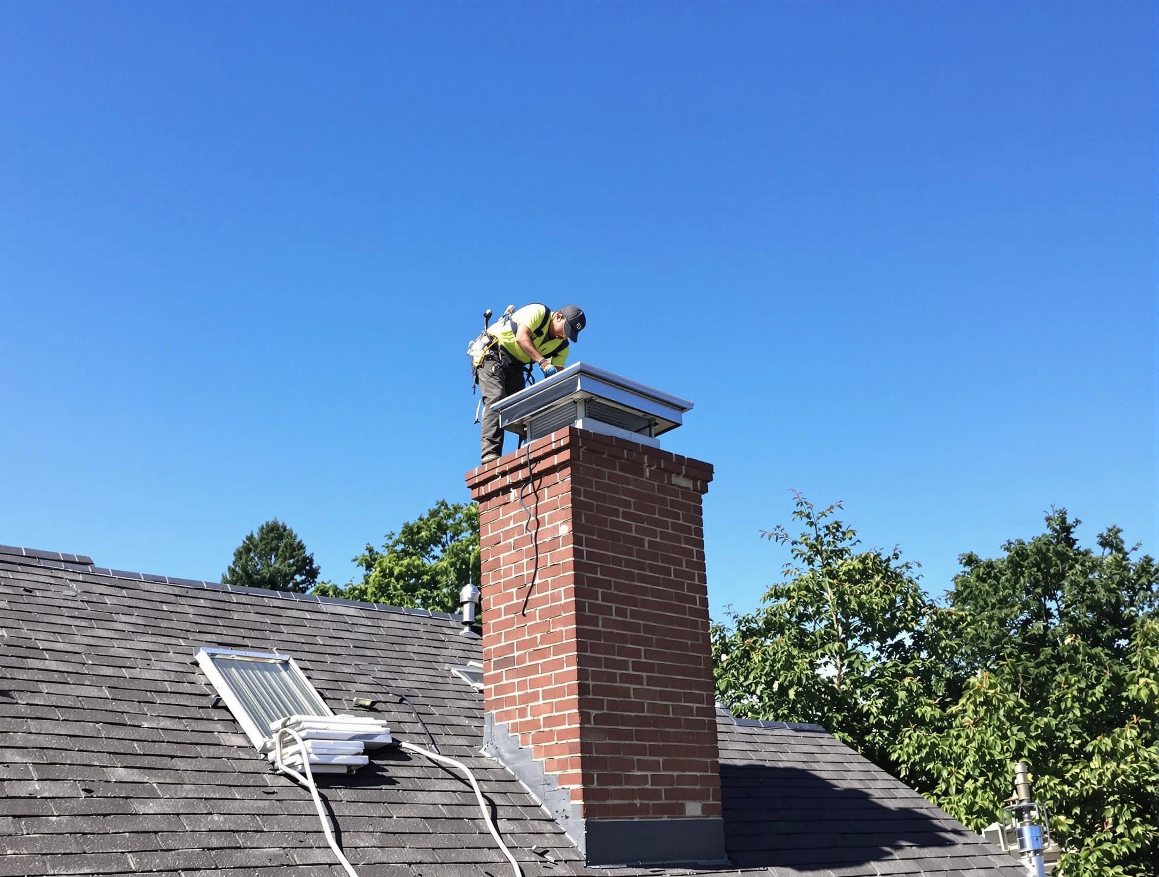 Nolensville Chimney Sweep technician measuring a chimney cap in Nolensville, TN
